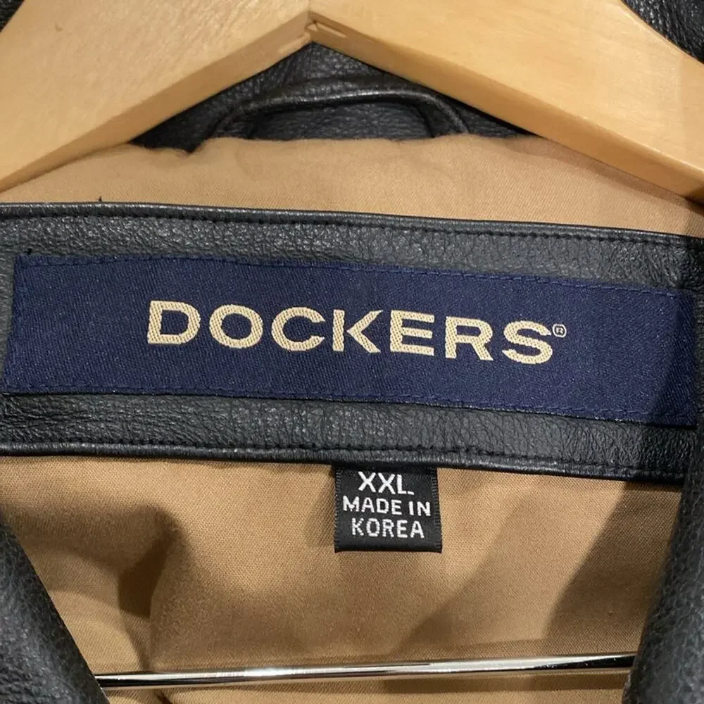 Dockers Vintage Men’s Genuine Cow Leather Jacket with lining Black XXL classic